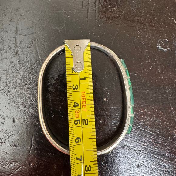 Vintage Mexican 925 Sterling Silver Green Turquoise Bangle Bracelet - Picture 8 of 8